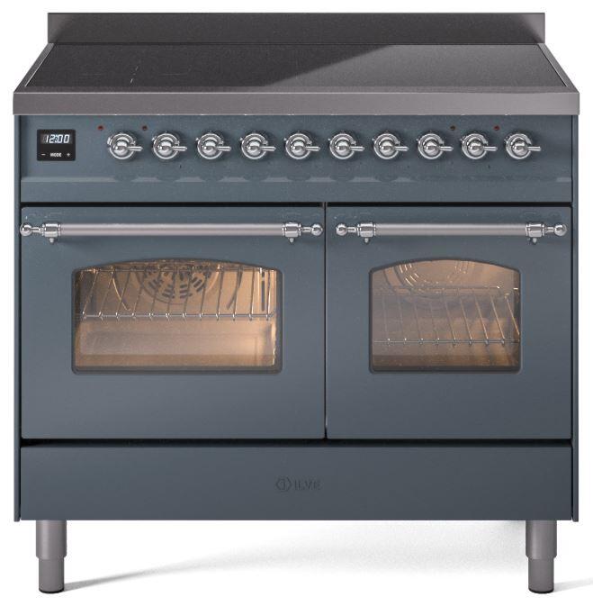 ILVE Nostalgie II 40" Electric Range ,Blue Grey, Chrome Trim UPDI406NMPBGC
