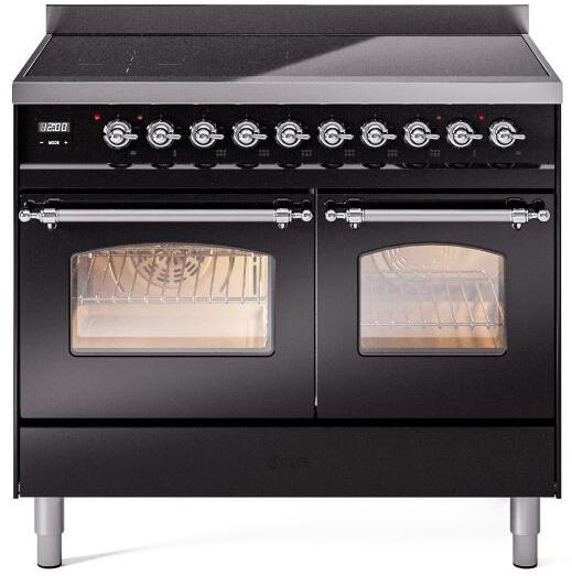 ILVE Nostalgie II 40" Electric Range, Glossy Black, Chrome Trim UPDI406NMPBKC