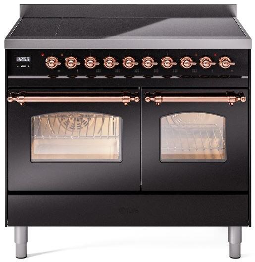 ILVE Nostalgie II 40" Electric Range, Glossy Black, Copper Trim UPDI406NMPBKP