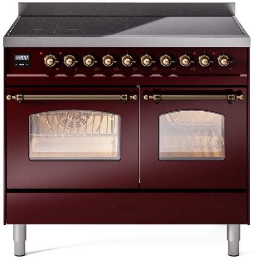 ILVE Nostalgie II 40" Electric Range, Burgundy, Bronze Trim ILVE UPDI406NMPBUB