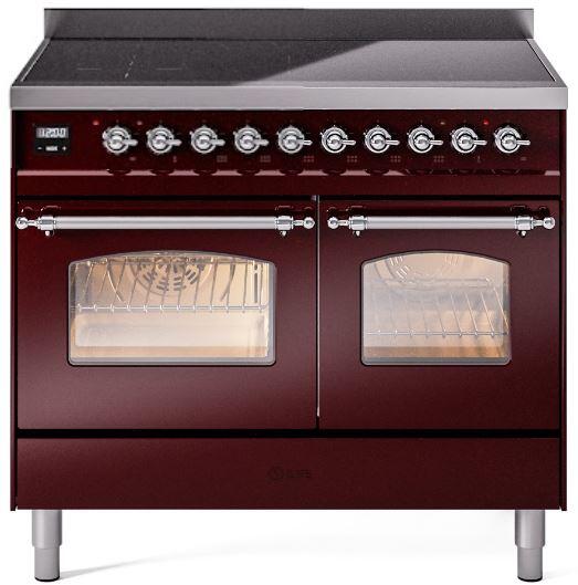 ILVE Nostalgie II 40" Electric Range, Burgundy, Chrome Trim UPDI406NMPBUC