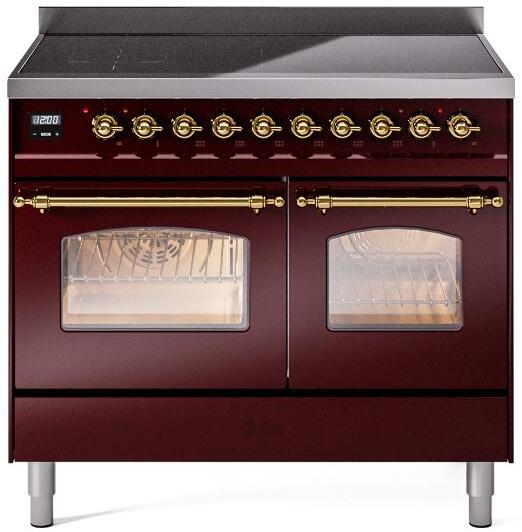 ILVE Nostalgie II 40" Electric Range, Burgundy, Brass Trim  UPDI406NMPBUG