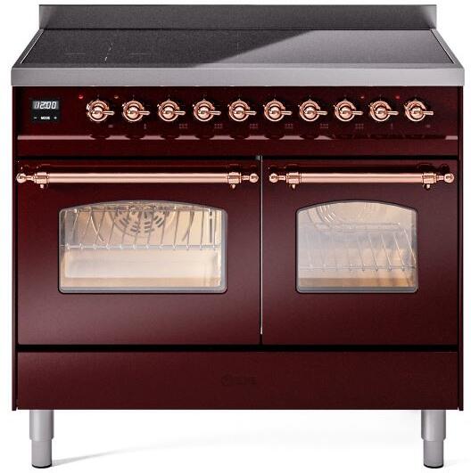 ILVE Nostalgie II 40" Electric Range, Burgundy, Copper Trim UPDI406NMPBUP