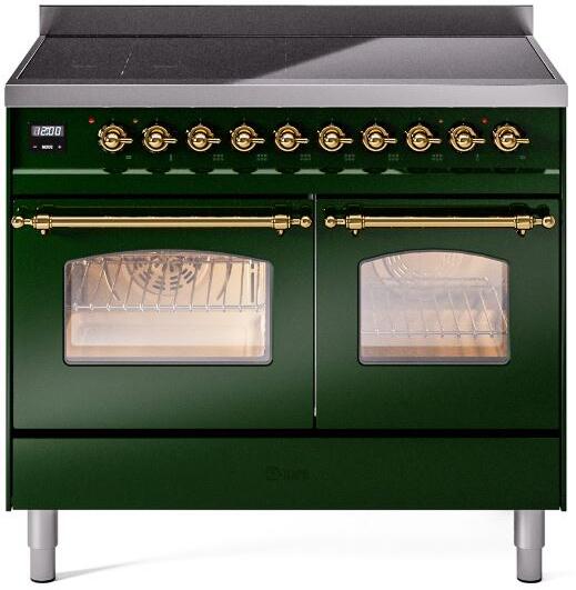 ILVE Nostalgie II 40" Electric Range, Emerald Green, Brass Trim UPDI406NMPEGG