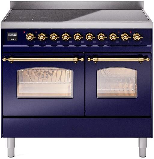 ILVE Nostalgie II 40" Electric Range, Blue, Brass Trim  UPDI406NMPMBG