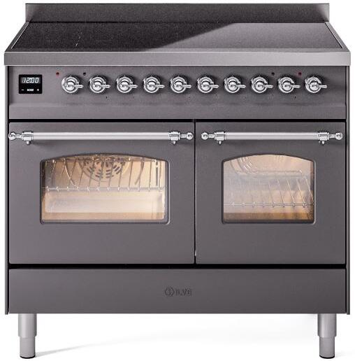 ILVE Nostalgie II 40" Electric Range, Matte Graphite, Chrome Trim UPDI406NMPMGC