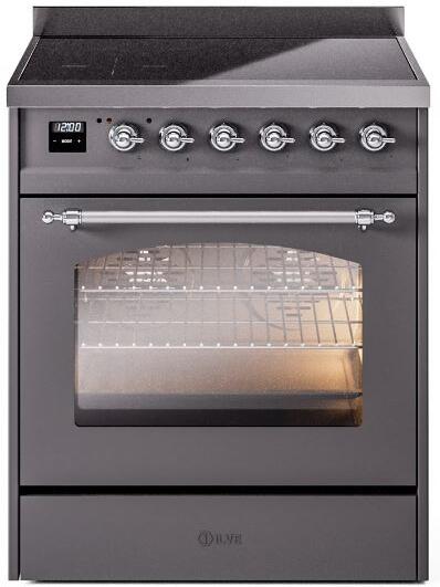 ILVE Nostalgie II 30" Electric Range, Matte Graphite, Chrome Trim UPI304NMPMGC