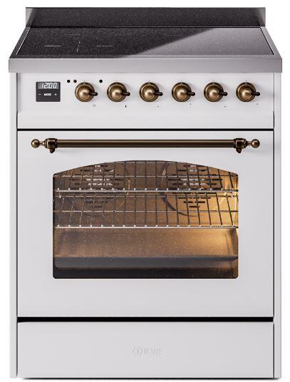 ILVE Nostalgie II 30" Electric Range, White, Bronze Trim UPI304NMPWHB