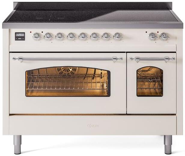 ILVE Nostalgie II 48" Electric Range, Antique White, Chrome Trim UPI486NMPAWC