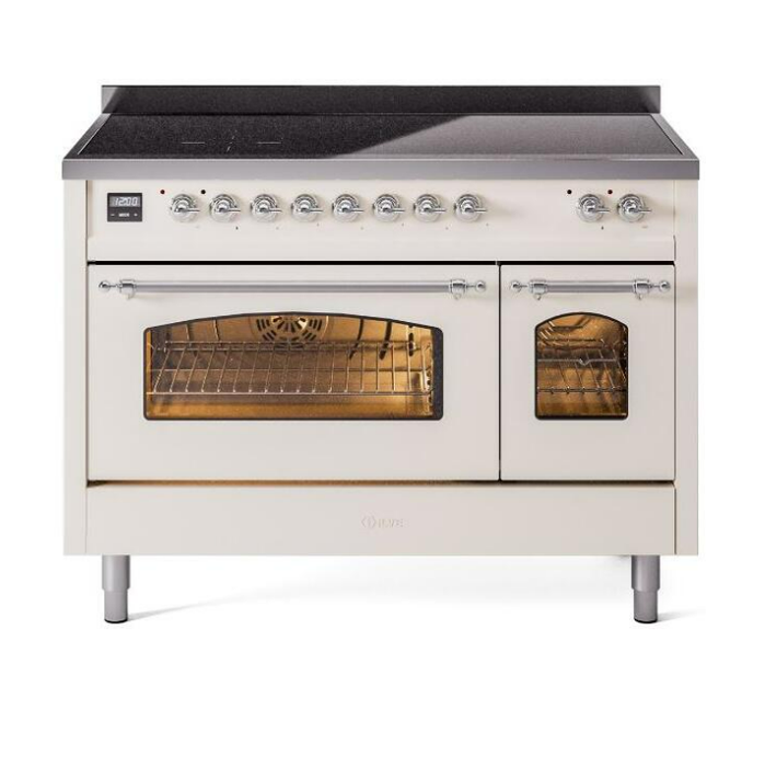 ILVE Nostalgie II 48" Electric Range, Antique White, Chrome Trim UPI486NMPAWC
