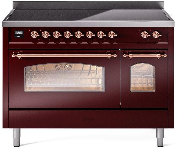 ILVE Nostalgie II 48" Electric Range, Burgundy, Copper Trim UPI486NMPBUP