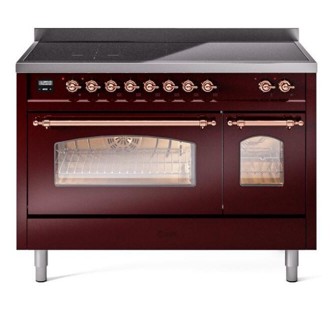 ILVE Nostalgie II 48" Electric Range, Burgundy, Copper Trim UPI486NMPBUP