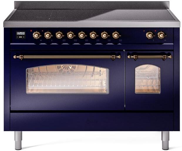 ILVE Nostalgie II 48" Electric Range, Blue, Bronze Trim UPI486NMPMBB