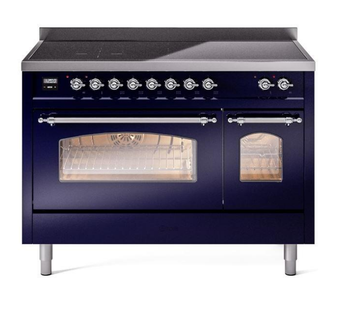 ILVE Nostalgie II 48" Electric Range, Blue, Chrome Trim UPI486NMPMBC