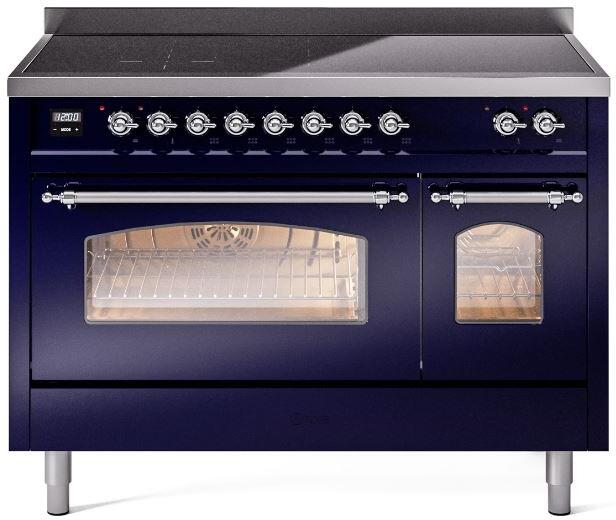 ILVE Nostalgie II 48" Electric Range, Blue, Chrome Trim UPI486NMPMBC
