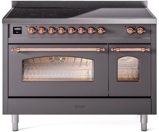 ILVE Nostalgie II 48" Electric Range, Matte Graphite, Copper Trim UPI486NMPMGP
