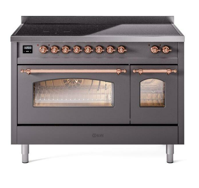 ILVE Nostalgie II 48" Electric Range, Matte Graphite, Copper Trim UPI486NMPMGP