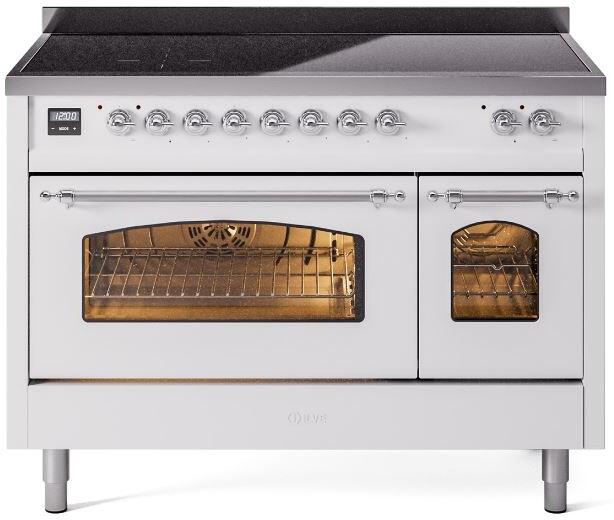 ILVE Nostalgie II 48" Electric Range, White, Chrome Trim UPI486NMPWHC