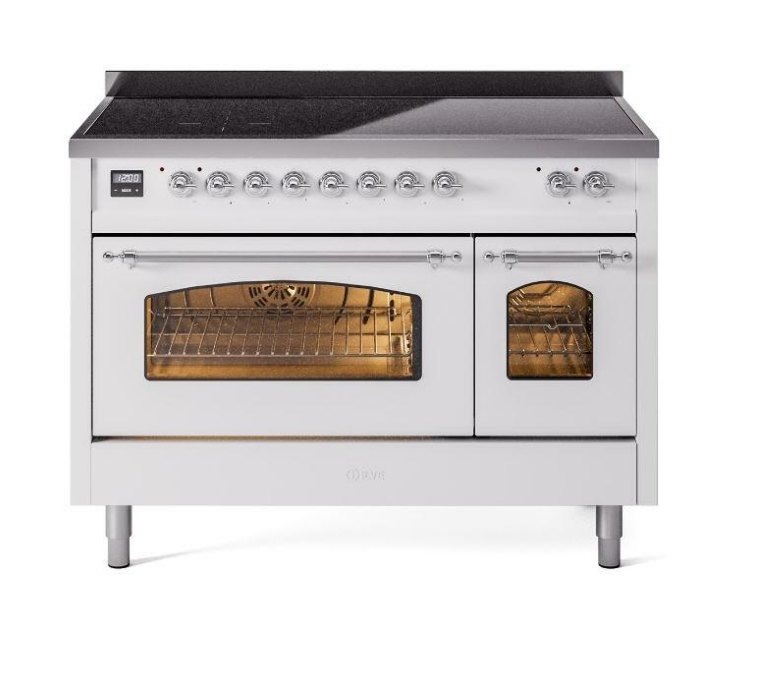 ILVE Nostalgie II 48" Electric Range, White, Chrome Trim UPI486NMPWHC