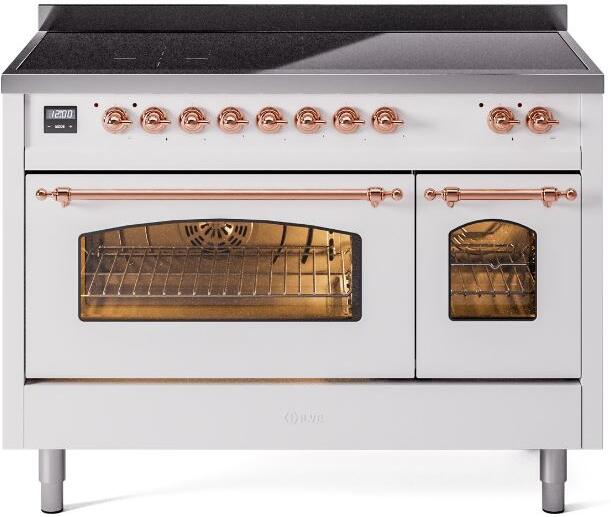 ILVE Nostalgie II 48" Electric Range, White, Copper Trim UPI486NMPWHP