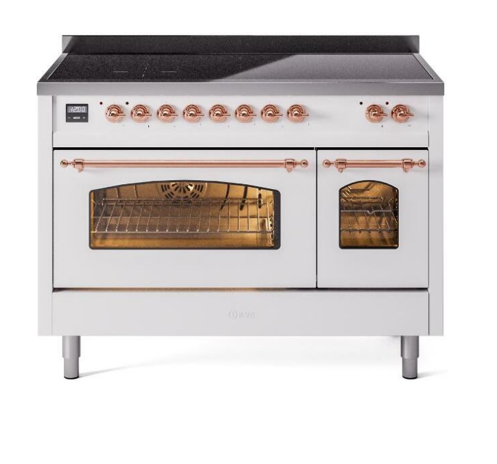 ILVE Nostalgie II 48" Electric Range, White, Copper Trim UPI486NMPWHP