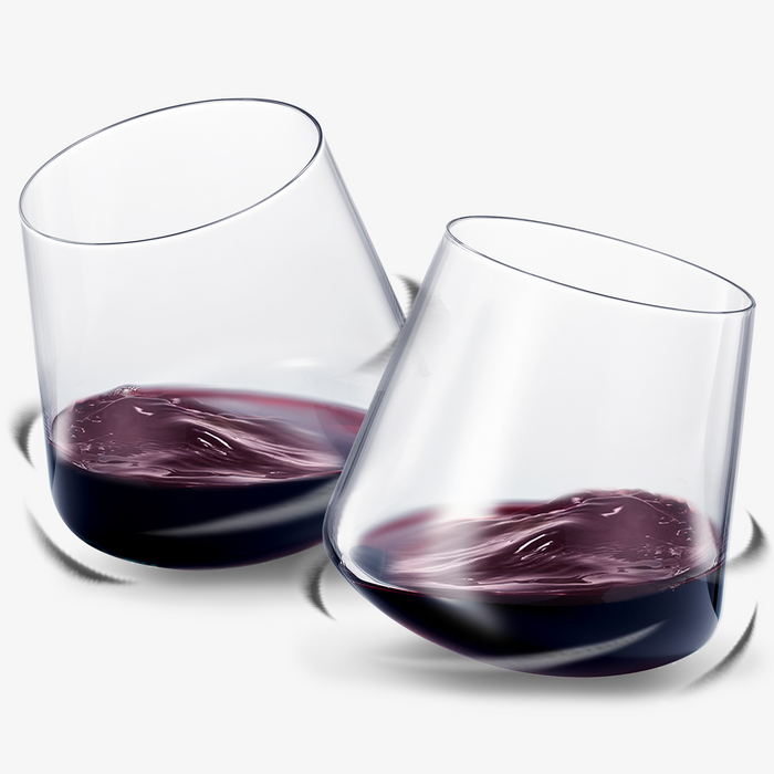 Rolling Un-Spillable Stemless Spinning Aerating Wine Glasses | Set of 2 | Spill-Proof Aerating Wine Glass, No Stem Tilted Glassware for Whiskey, Champagne, Cocktail, Water, Gift For Her, Him 13.5OZ