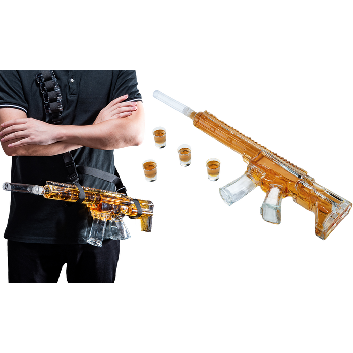 AR15 Whiskey Decanter and Glass Set - Drinking Party Accessory - Holster Attachment, Silencer Stopper - 22oz & 4 1oz Shot Glasses - Drinking Party Accessory, TIK Tok Gun Decanter - Fun Gifts For Men