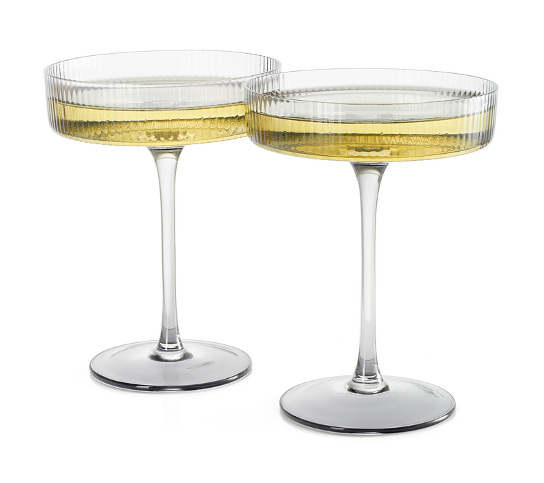 Ribbed Coupe Cocktail Glasses 8 oz | Set of 2 (Smoke Grey)