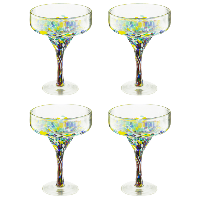 The Wine Savant Mexican Design Hand Blown Margarita Glass – Set of 4 Luxury Hand Blown Confetti Margarita Glasses (16 oz) (Confetti Margarita Glasses)