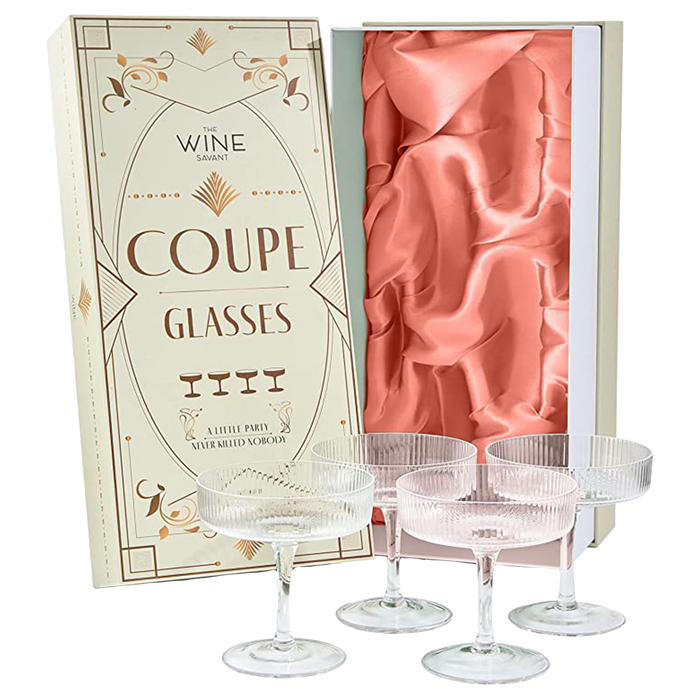 Ribbed Coupe Cocktail Glasses 8 oz | Set of 4 (Clear)