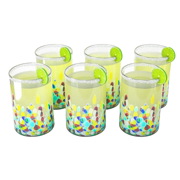 Hand Blown Mexican Drinking Glasses – Set of 6 Confetti Rock Design Glasses by The Wine Savant (Climbing Confetti)