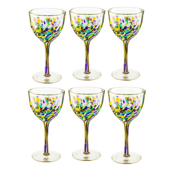 The Wine Savant Recycled Glass Wine Glasses - Mexican Wine Glasses Set of 6, Mexican Luxury Hand Blown Wine and Water Glasses (8 ounces each) Cobalt Cinco De Mayo Glasses - Confetti Wine Glasses