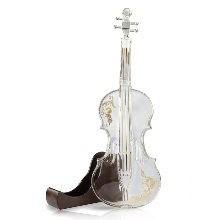 Glass Violin Decanter, Mahogany Base - The Wine Savant 1000 ML Glass Decanter For Whiskey, Scotch, Spirits, Wine Or Vodka For Music Lovers