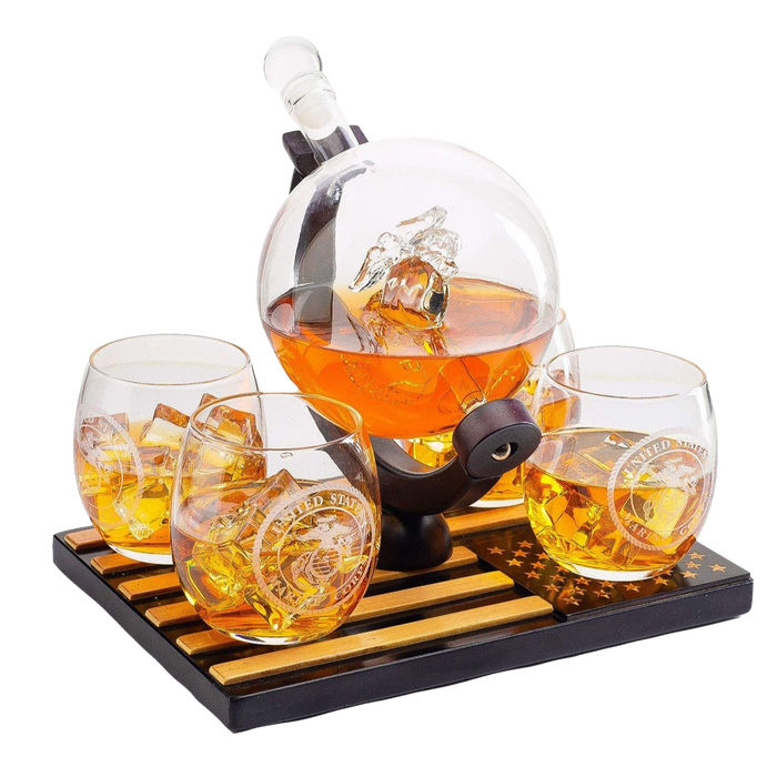 Marine Decanter Set With 4 Whiskey Glasses 1000ml Marines Gift Decanter by The Wine Savant