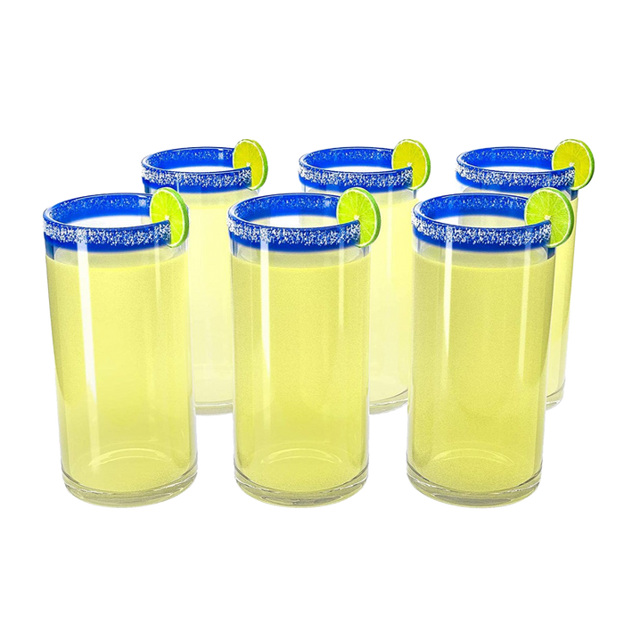 Hand Blown Mexican Drinking Glasses – Set of 6 Confetti Rock Design Glasses by The Wine Savant (Cobalt)