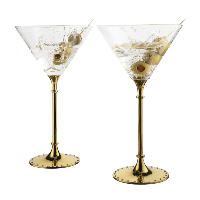 The Wine Savant Gold Cocktail, Martini & Champagne Glasses Rhinestone DIAMOND Studded, Cosmopolitan Elegant Crystal Glassware, Set of 2-10oz, 10" Tall Stem Sparkling Margaretta, Wedding, or Everyday