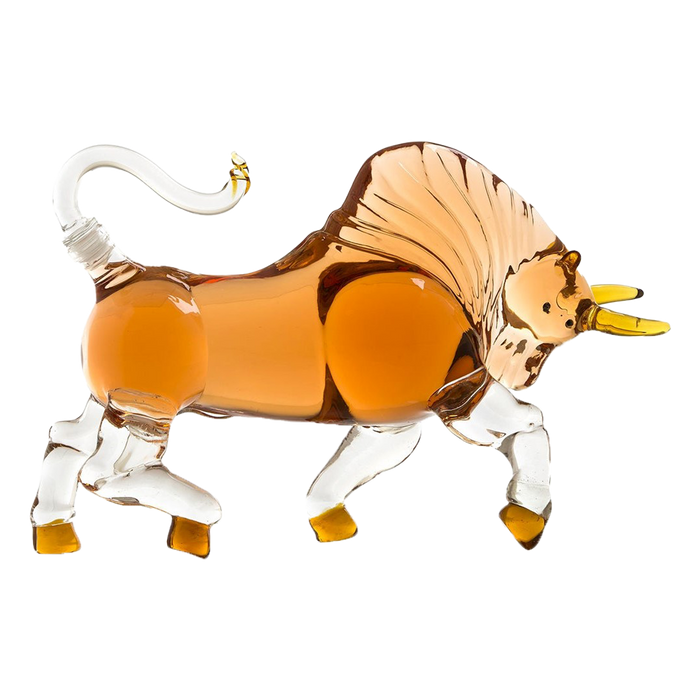 Bull The Wine Savant Charging Bull Heads Forward Animal Liquor Decanter Made For Bourbon, Whiskey, Scotch, Rum, or Tequila, Zodiac Shape Clear