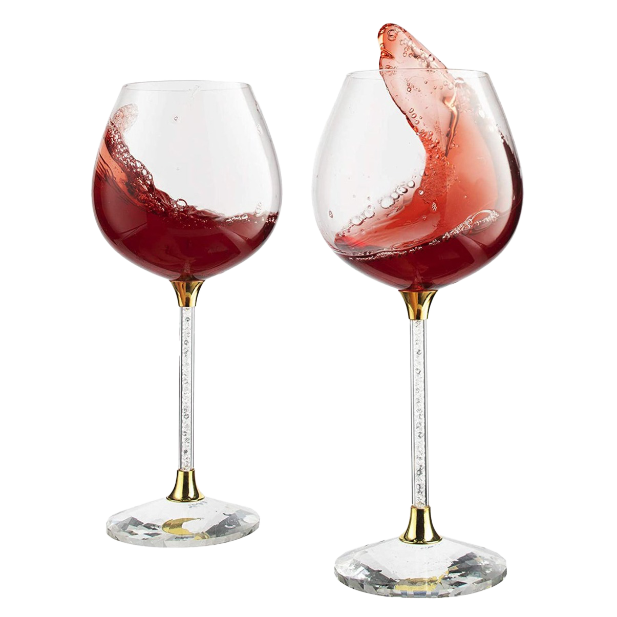 Crystal Wine Glasses Diamond Filled Stem, Large 18 Ounces