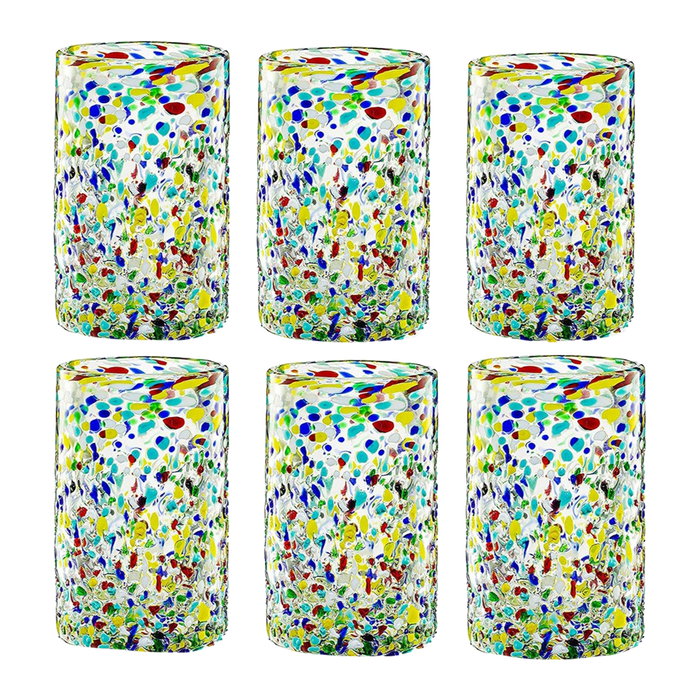 Hand Blown Mexican Drinking Glasses – Set of 6 Confetti Rock Design Glasses by The Wine Savant (Confetti)