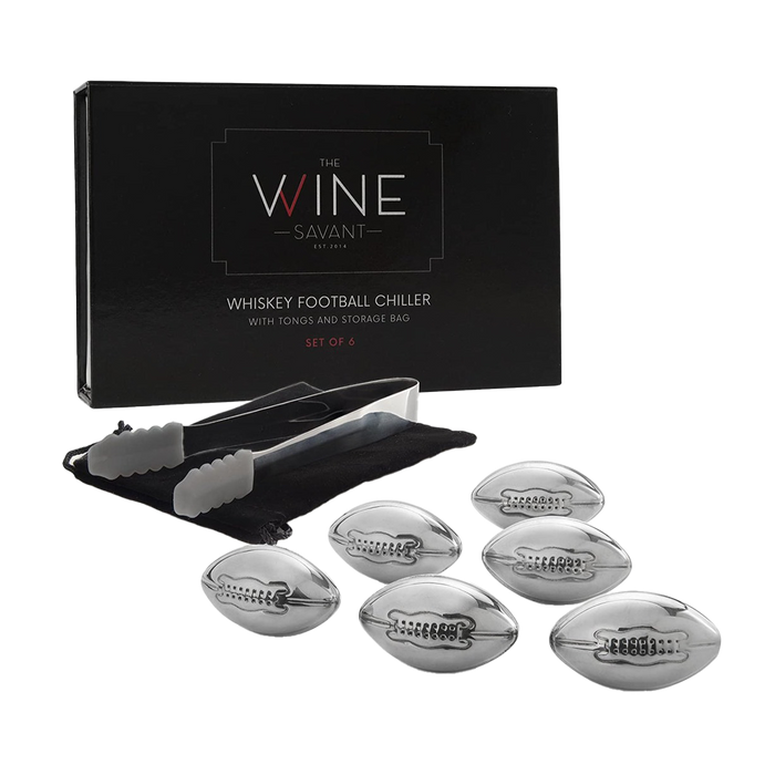 Football Whiskey Stones, Superbowl Chillers, Whiskey Rocks, By The Wine Savant Great for Parties or for Bar Use Tool, 6 Stones Rocks Cubes for Whiskey, Bourbon Vodka, Scotch