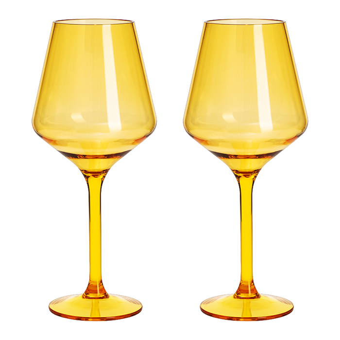 Floating Wine Glasses for Pool - Set of 2-15 OZ Shatterproof Poolside Wine Glasses, Tritan Plastic Reusable Stemware, Beach Outdoor Cocktail, Wine, Champagne, Water Glassware Spring Summer (Yellow)