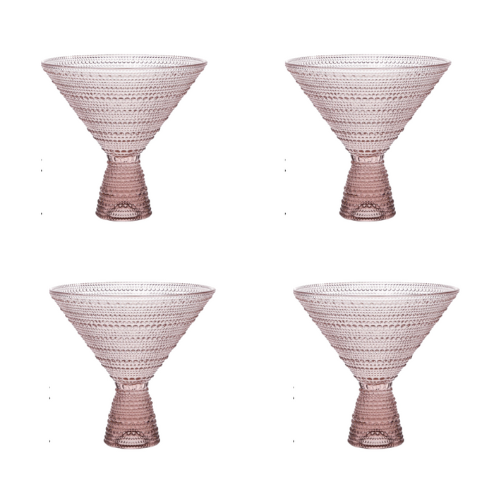 Pink Hobnail Martini Glasses - Embossed Martini Glasses - 9oz