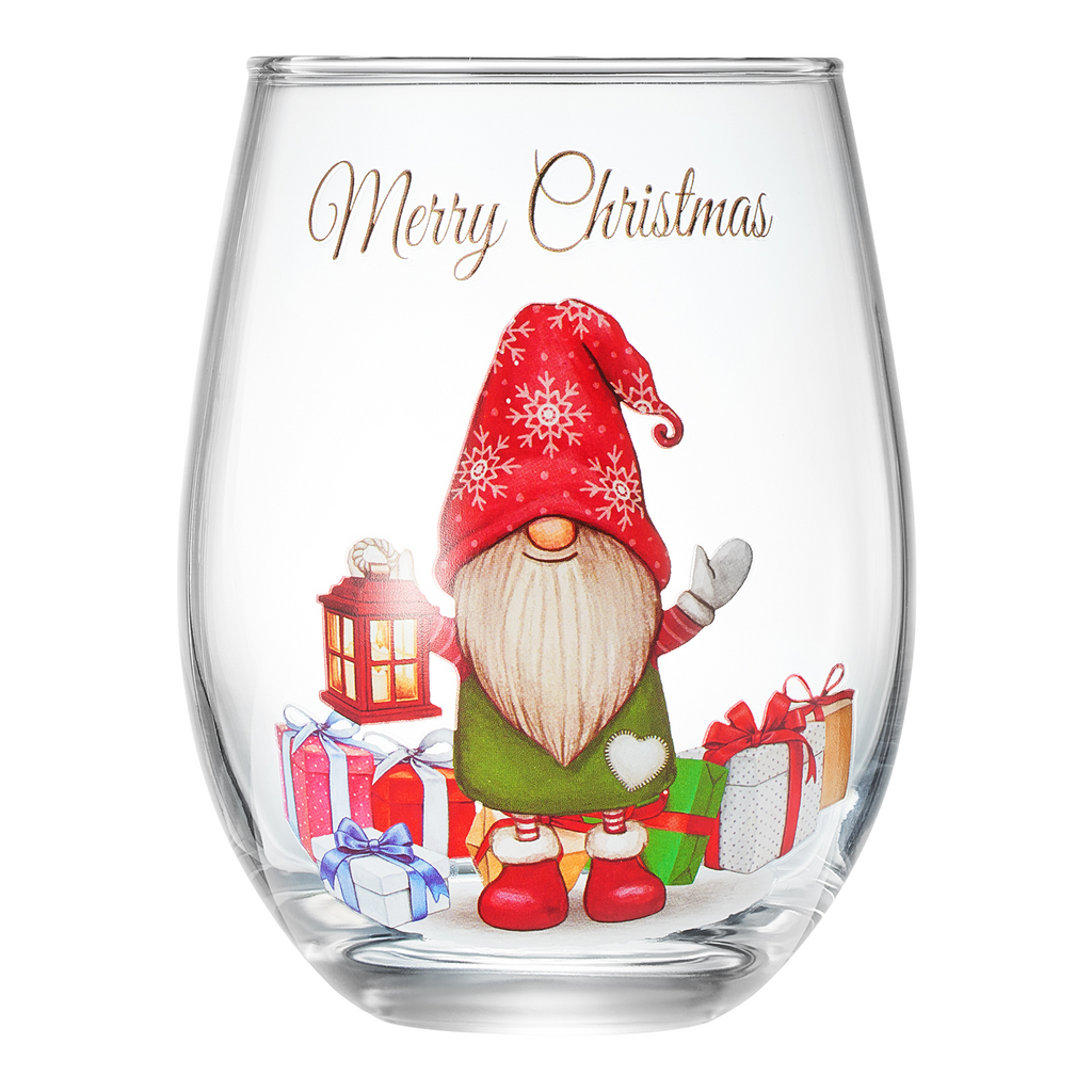 Stemless Christmas Gnome Wine Glass