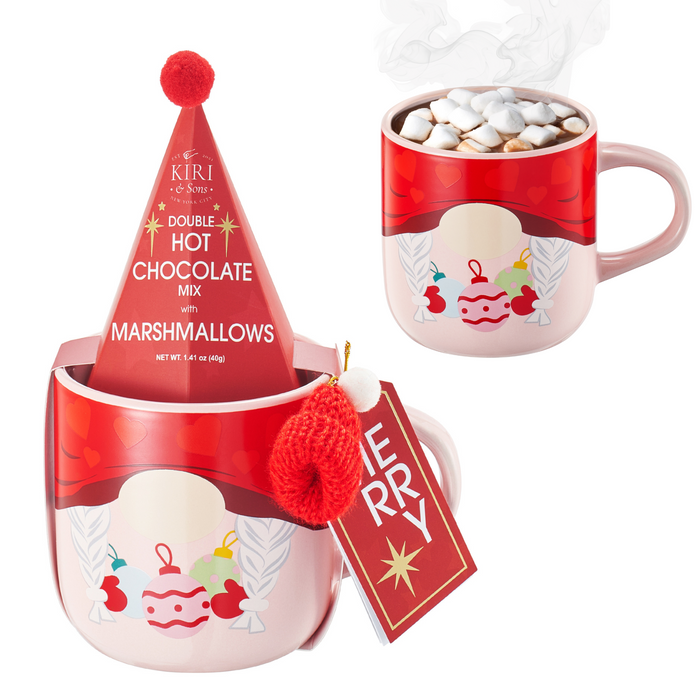 Mug With Hot Cocoa Mix & Marshmallows - Delicious Double Hot Chocolate Mix Filled with Marshmallow - Kids Fun Gift Holiday Santa Elves Christmas, Ceramic Childrens Eggnog Festive Gifts, Red Elf Mug