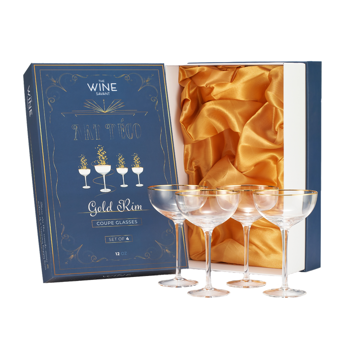 Vintage Crystal Champagne Coupe Gold Rim Glasses | Set of 4 | 7 oz