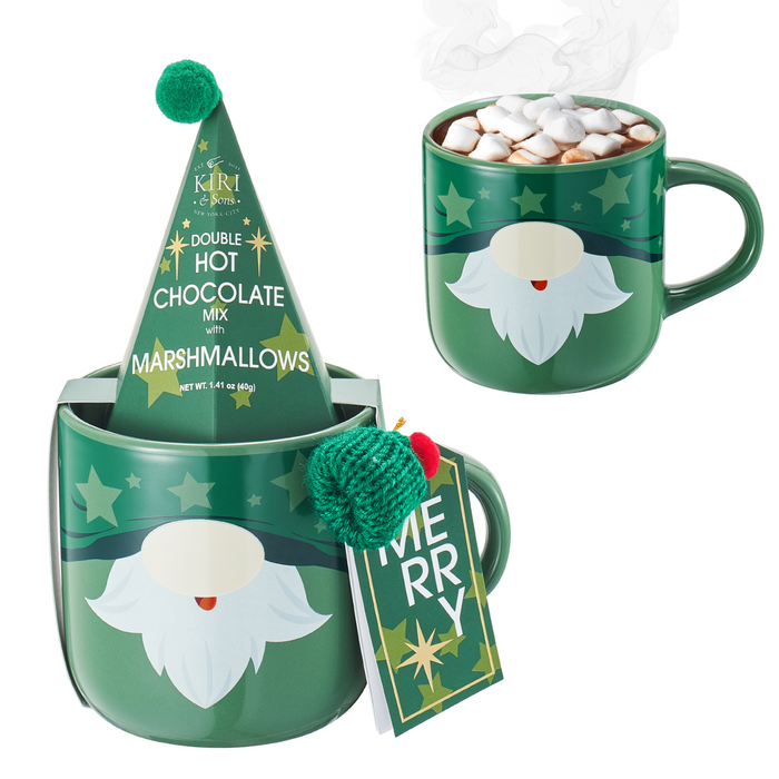 Mug With Hot Cocoa Mix & Marshmallows - Delicious Double Hot Chocolate Mix Filled with Marshmallow - Kids Fun Gift Holiday Santa Elves Christmas, Ceramic Childrens Eggnog Festive Gifts, Green Elf Mug