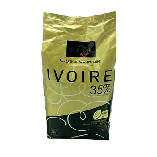 Candy & ChocolateVALRHONA IVORY 35% FEVEVALRHONA IVORY 35% FEVESpecialty Food SourceIvoire is a lightly sweetened white chocolate, with delicate flavors of warm milk and vanilla.
