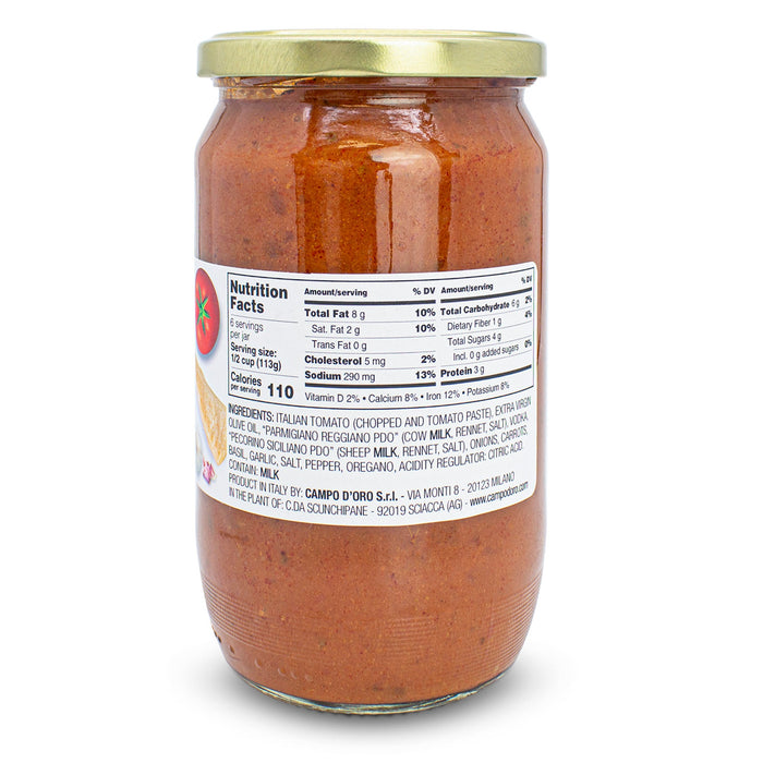 Campo D'Oro, Vodka Sauce Made with Parmigiano Reggiano and Italian Tomatoes 24oz