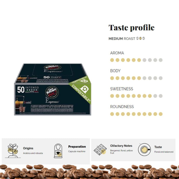 Caffe Vergnano Intenso Coffee Nespresso Capsules 50ct