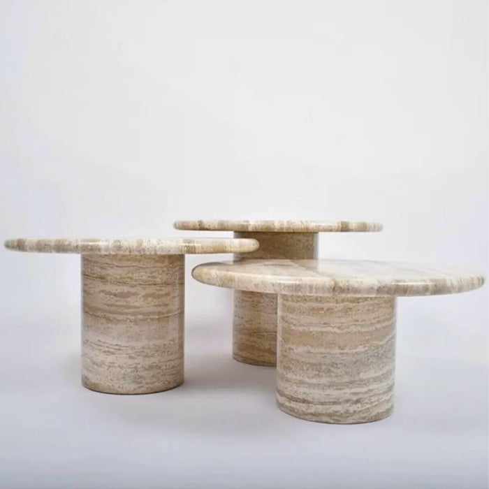 Valencia Travertine Coffee Table Vein-cut Round Set of 3 Polished